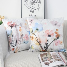 NIULAA Velvet Cushion Cover, 45 x 45 cm, Set of 2, Colourful Flowers, Decorative Cushion Covers, Sofa Cushion, Country House Style Cushion Covers, Aesthetic Couch Cushion Set, Cuddly Cushion, Square