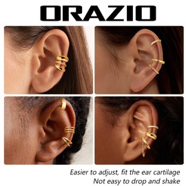 ORAZIO 12Pcs Ear Cuffs Gold for Women Non Piercing 18K Gold Plated Adjustable on Cartilage Earrings Ear Cuff No Piercing Gold Ear Cuff Clip Fake Earrings