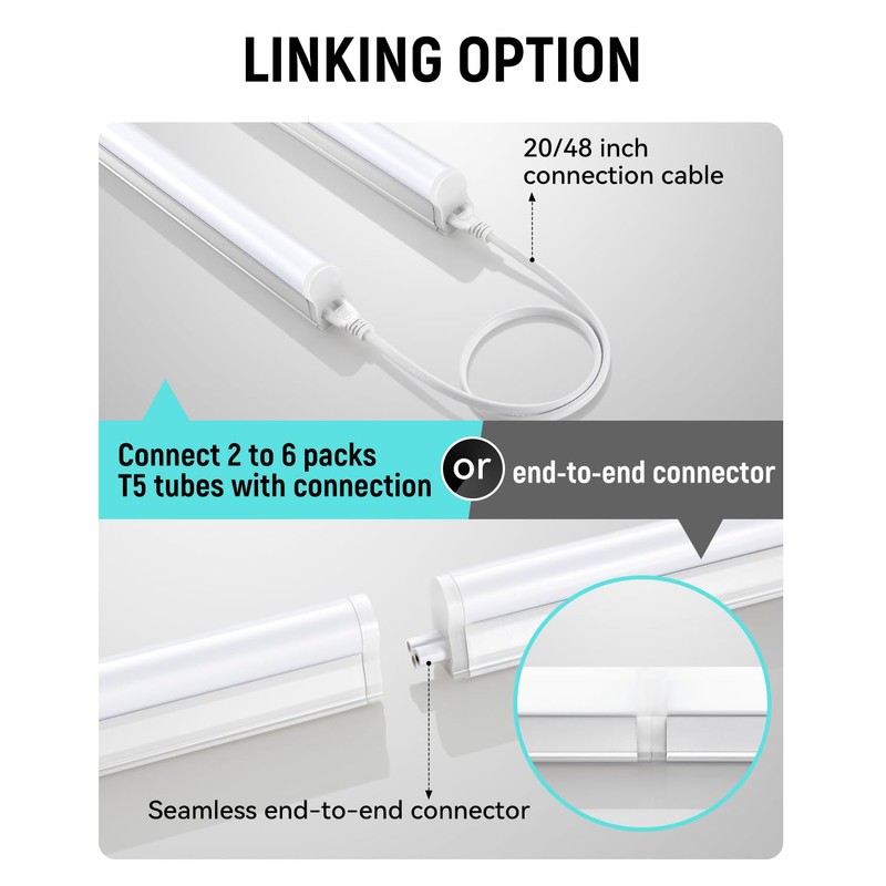 SUNLINKCO (2 Pack 4FT T5 LED Shop Light,6500K,20W,2300LM(Super Bright White)