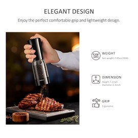 Electric Salt and Pepper Grinder Set with LED Power Display,Larger Capacity Salt and Pepper Shakers Set Rechargeable Electric with Flexible Coarsenes,LED Light,One Hand Operation for Kitchen