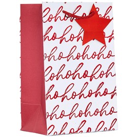 Design By Violet Christmas HoHoHo Design Gift Bag with Gift Tag - Red/White - Small - Gift Bag for Christmas, Gift Wrap, Christmas Wrapping Paper, Xmas, Festive Gift Bag