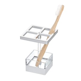 iDesign Clarity Metal and Plastic Toothbrush Holder Stand for Bathroom Vanity, Countertops, Razors, 3.25" x 4.58"