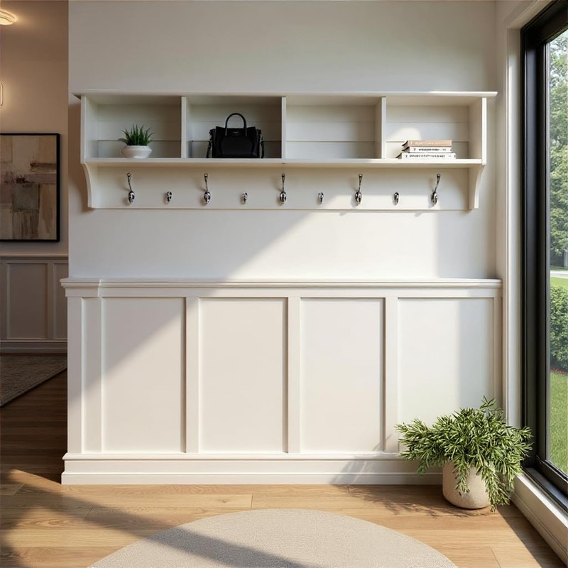 Prepac 60" Contemporary Wall Mounted Coat Rack, Coat Hooks Wall