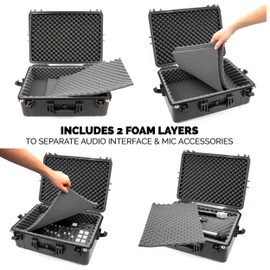 CASEMATIX Mixer Carry Case Compatible with Yamaha MG12XU 12 Channel Mixing Console and More - IPX7 Waterproof Hard Shell Sound Board Carrier with Foam Fits Mixers up to 17" x 12.1" x 5" and Cables