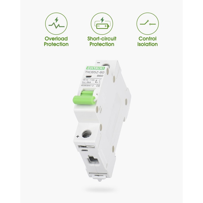 12V-110V DC Miniature Circuit Breaker, 60 Amp 1 Pole Battery