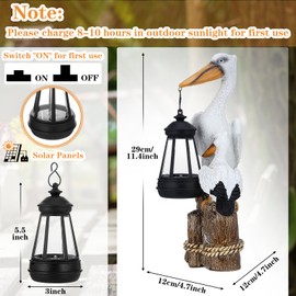 Tuanse 11.4 Inch Pelican Garden Statue with Solar Lantern Ocean Bird Statue Pelican Solar Light for Outside Decor Sculptures Statues Lights for Lawn Decor Unique Ornament Women Mom Gift