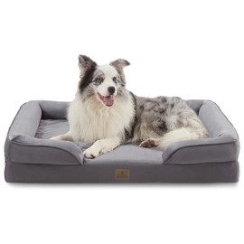Bedfolks Orthopedic Dog Bed, Big Waterproof Dog Sofa Bed for Large Dogs, Egg Foam Pet Couch Bed with Removable Washable Cover and Nonslip Bottom, Dark Grey