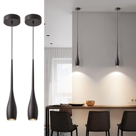 JULiN HOME Black Pendant Lights Kitchen Island, Modern LED Pendant Light Fixtures, Small Mini Pendant Lighting Dimmable Hanging for Bathroom, Bar, Dining Room, Bedroom（2-Pack）