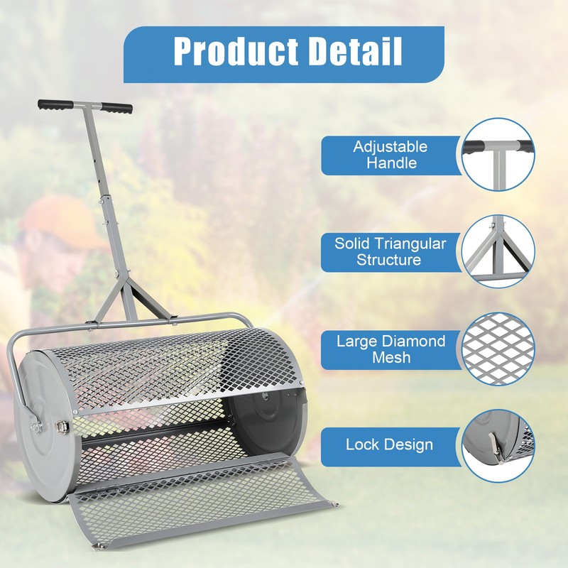 Dollate Large Compost Spreader for Lawn, 27" Spreader with Adjustble