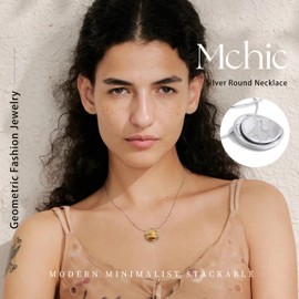 Mchic Sterling Silver Pendant Necklace for Women: Layered Silver Coin Disc Pendant with Dainty Silver Snake Chain Hypoallergenic Necklace for Women Jewelry Gift