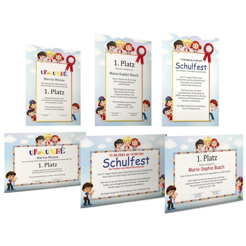 Children's Certificate Paper, 50 Sheets, Modern, for Certificates, DIN A4