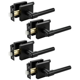 Black Interior Door Handle 4 Pack, Heavy Duty Closet Door Knobs, Matte Black Door Knob No Lock, Keyless Passage Levers for Hallway French Doors, Sleek Ring Design