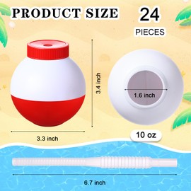 FillTouch 24 Set Fishing Bobbers Cups with Straws and Lids 10 oz Fun Fishing Birthday Party Decorations Red and White Plastic Cups for Kids Fishermen Pool Party Decorations