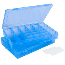 Cosics Nail Organizer Storage Box 36 Grids, 2 Pack Rhinestone Container, Acrylic Press Fake Nail Tip Craft Art Accessories Plastic Empty Case, Display Holder for Jewelry Diamond Charms Gem Bead Polish