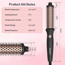 Heated Round Brush, Fast Heating Curling Iron Brush for Blowout Look，3 Temp Settings，1.25 Inch Heated Curling Brush with Dual Voltage, Smooth and Voluminous Curls for Travel