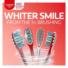 Colgate Colgate 360 Optic White Advanced Whitening Toothbrush, Adult Medium Toothbrush with Whitening Cups, Helps Whiten Teeth and Removes Odor Causing Bacteria, 2 Pack