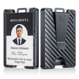MNGARISTA 3K Carbon Fiber Badge Holder, Heavy Duty Credit Card Holder with Metal Clip, 4 Cards' Capacity, Clear ID Window, Rugged Polycarbonate Case, Widened Lanyard Slot, Black