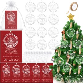 Nezyo 24 Sets Christmas Appreciation Gifts Acrylic Christmas Tree Ornaments Round Pendant Ornaments with Thank You Card Ribbon Mesh Bag Christmas Tree Decoration Thank You Gifts for Employee(Classic)