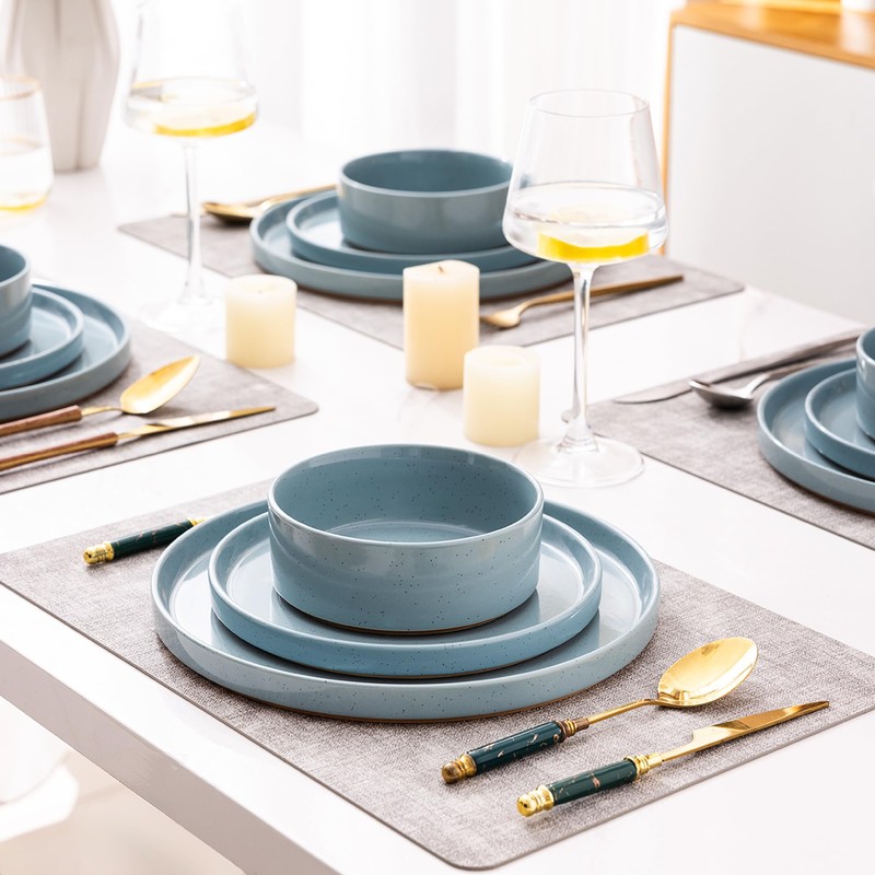 AmorArc Ceramic Dinnerware Set for 4 | Speckled Stoneware Plates
