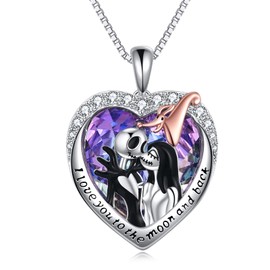 LILALO Nightmare Necklace Sterling Silver Crystal Jack and Sally Necklace Jack Skellington Jewelry