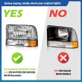 KarSpareHub Headlights with Bulbs for 1999-2004 Ford Super Duty F250 F350 F450 F550, for 2000-2004 Ford Excursion with Bumper Signal Corner Light NOT FOR SEALED BEAM MODELS