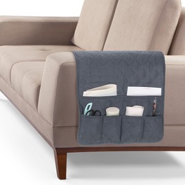 uxcell Couch Sofa Armrest Organizer Non-Slip Chair Arm Recliner Remote Control Organizer with 6 Pockets for Books, Magazines, Tablet, Phone, Plaid Gray