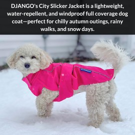DJANGO City Slicker All-Weather Dog Jacket & Water-Repellent Raincoat with Reflective Piping (Large, Cerise Pink)