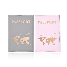 UEAVOID Pack of 2 Passport Covers, Portable Vaccination Certificate Cover, Passport Organiser, Shield, Wallet Organiser (Pink & Grey), multicoloured