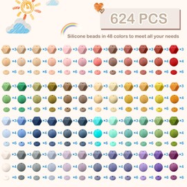 Hotop 624 Pcs Silicone Beads for Keychain Making, 12 mm 14 mm 15 mm Silicone Beads Bulk 48 Morandi Colors Loose Small Beads for Bracelets Necklaces Beads Jewelry Making DIY Crafts Accessories