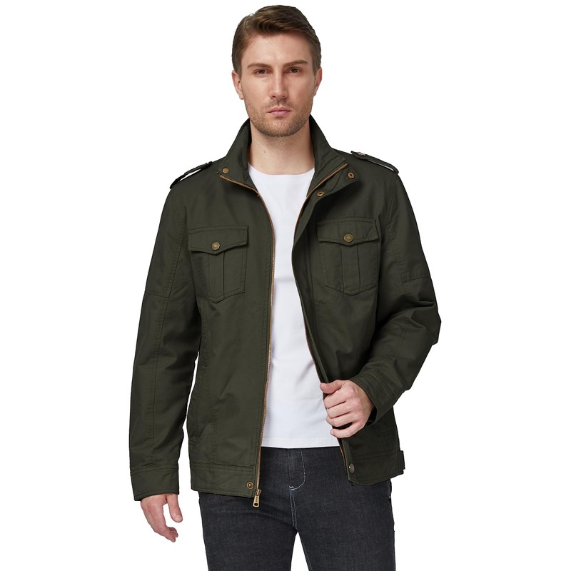 WenVen Men's Military Casual Cotton Jacket Outwear (Army Green, X-Large)