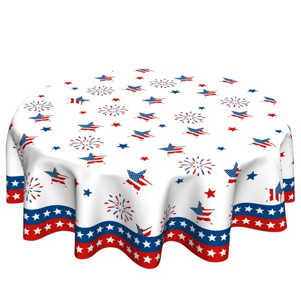 VentuCoven 4th of July Round Tablecloth Patriotic Tablecloths Star Firework