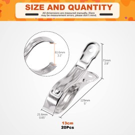 Tanstic 20Pcs 5.1 Inch Stainless Steel Greenhouse Clamps Garden Clips Greenhouse Clips Heavy Duty Garden Clips with Strong Grip and Large Open Mouth for Netting Holding