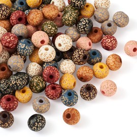 100Pcs 10 Colors Laser Engraved Leopard Wooden Beads 10 mm Round Loose Polished Wood Beads for Garland Home Decor Jewelry Making and DIY Crafting, Mixed Color