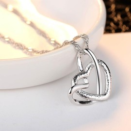 AIFUYUDM Women's Heart Necklace Silver Cubic Zirconia Heart Pendant Letter Chain Women's Anniversary Birthday Gifts for Her Wife Girlfriend Mum with Gift Box, Sterling Silver