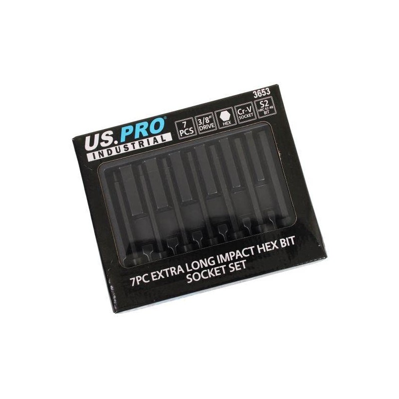 US PRO Industrial 7pc 3/8" DR Extra Long Impact Hex