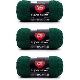 Red Heart Super Saver Hunter Green, 3 Pack of 7oz/198g-Acrylic-#4 Medium-364 Yards, Knitting/Crochet