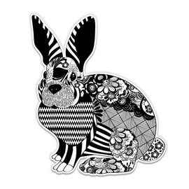 Floral Bunny Tangle Artistic Design - 3" Vinyl Sticker - for Car Laptop I-Pad Phone Helmet Hard Hat - Waterproof Decal