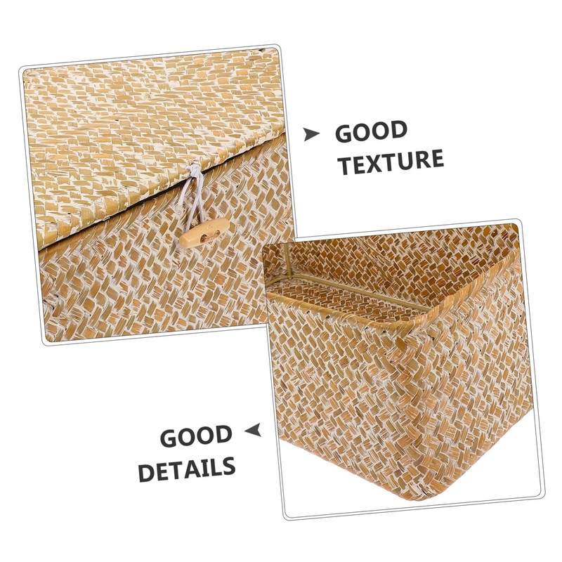 STOBAZA Bamboo Storage Boxes Lids Seagrass Wicker Baskets under Bed