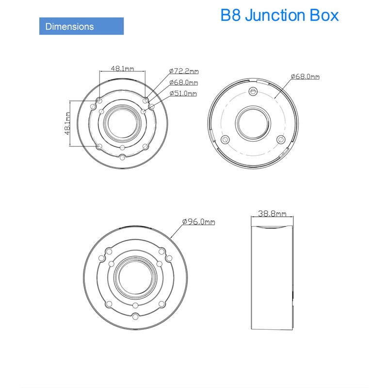 Titanium B8-W Junction Box for Camera for Dome Camera, Bracket,