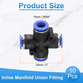 sourcing map 10pcs Inline Manifold Union Fitting 10mm(25/64") OD 4 Ways Plastic Pneumatic Push to Connect Tube Fittings Push Lock Quick Release Connectors