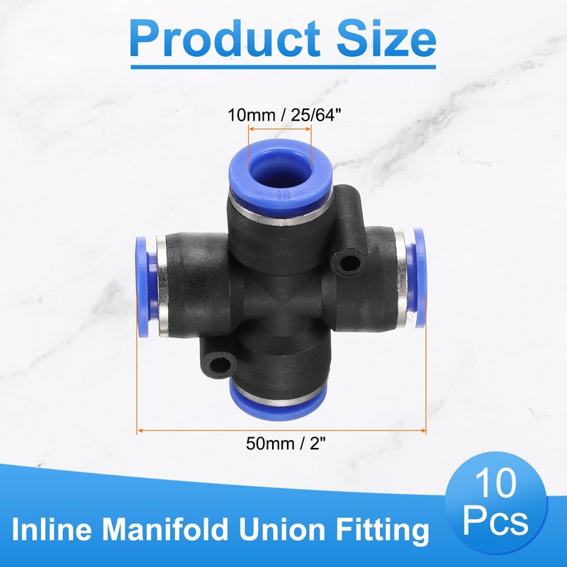 sourcing map 10pcs Inline Manifold Union Fitting 10mm(25/64") OD 4