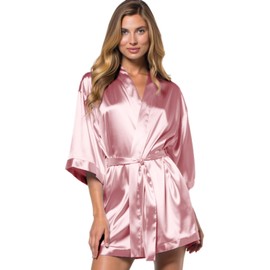 Turquaz - Bata kimono de satén para mujer, bata de spa para boda y novia, Rosado, XL