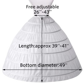 PrettyQueen Women 6 Hoop Petticoat White A-line Floor-Length Crinoline Underskirt for Bridal Wedding Dress Ball Gown