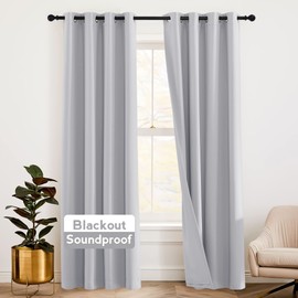 RYB HOME 3-in-1 Soundproof - Blackout - Thermal Insulation Living Room Divider Curtains, Large Bay Window Curtains for Bedroom Theatre Office Backdrop, Silver Grey, W 52 x L 102 inches, 2 Panels