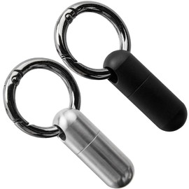 Pack of 2 Mini Titanium Pill Box Keyrings, Waterproof Pill Box Metal, Pill Box for On the Go with Key Ring for Outdoor Travel (Black, Silver)