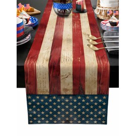 4th of July Table Runner Vintage American Flag Table Runners for Dining Room Retro Patriotic Independence Day Kitchen Dining Table Decor for Home Party 13x72 Inch