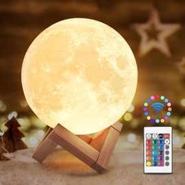 Moon Lamp 3D 15 cm/5.9 Inch Night Light Upgraded 16 Colour Setting, Wooden Stand, Remote Control and USB Charging, Moonlight Decor for Adults, Girls, Children, Birthday, Valentine's Day Gifts for