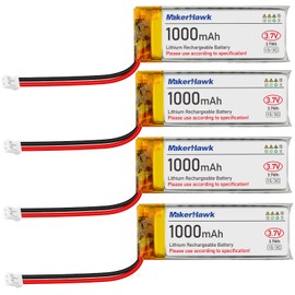 MakerHawk 4 Pack 3.7V 1000mAh LiPo Battery Rechargeable 1S 3C 102050 Lithium Polymer Batteries with Dual Protection Board, Micro JST 2.0 Connector Plug for Electronic Device