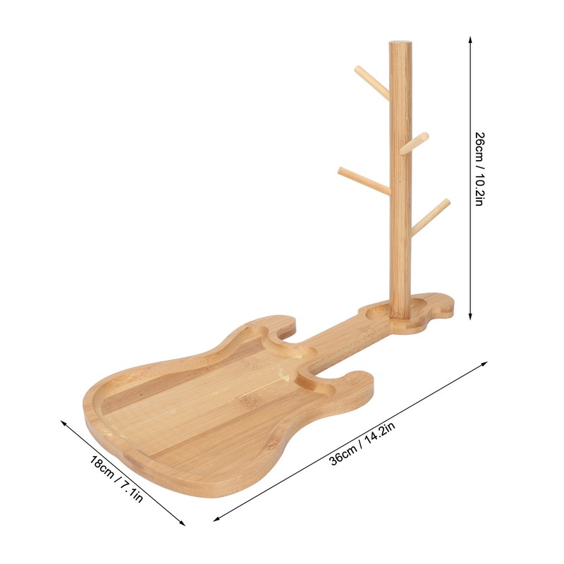 Key Storage Tray Wood Modern Guitar Shaped Base Jewelry Key