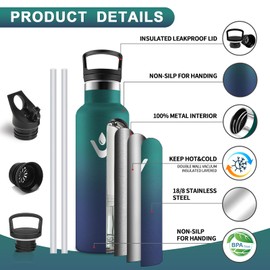 Vikastar Stainless Steel Drinking Bottle, Thermos Flask, 500 ml, BPA-Free Drinking Bottle, Thermos Bottle with Straw, Drinking Bottle for School, Sports, Bike, Camping, Dark Green & Dark Blue